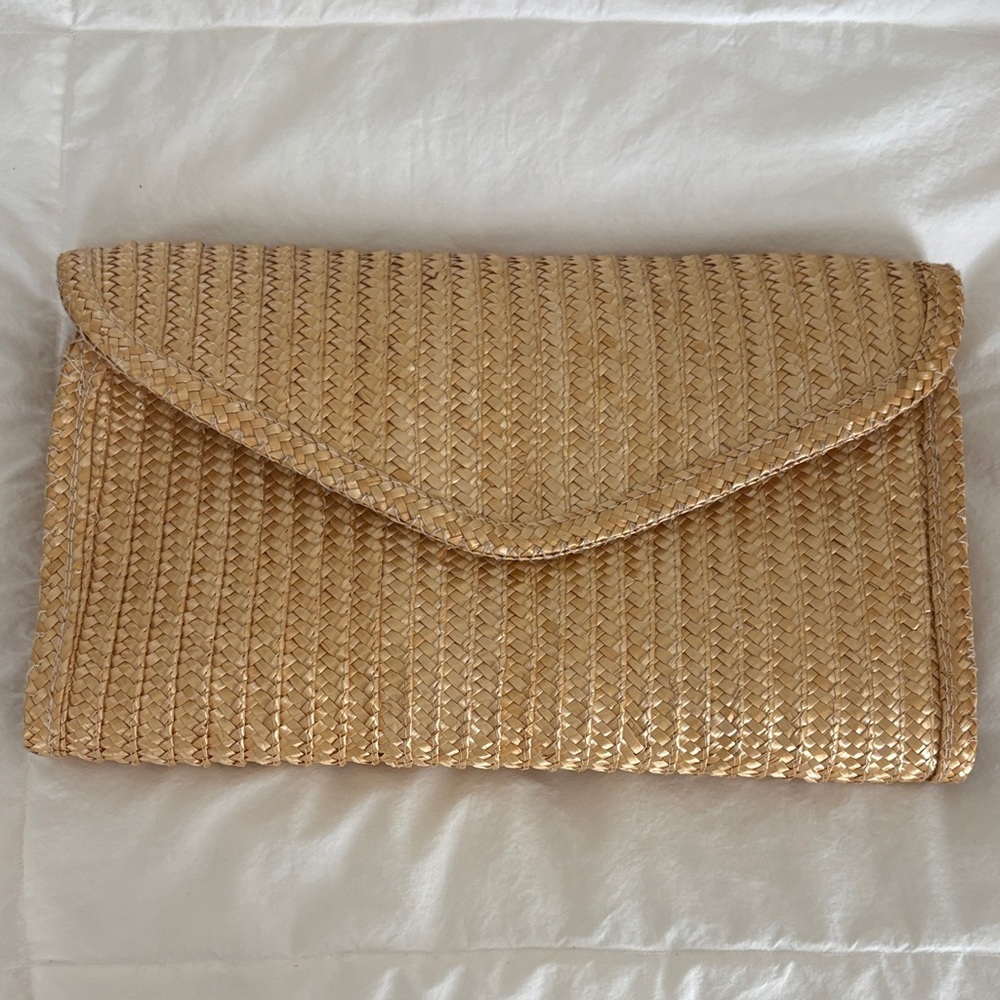 Woven Straw Envelope Clutch - Natural